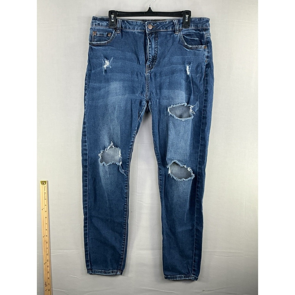 Fashion‎ Nova Womens Distressed Skinny Jeans Blue Stretch Denim 34x28